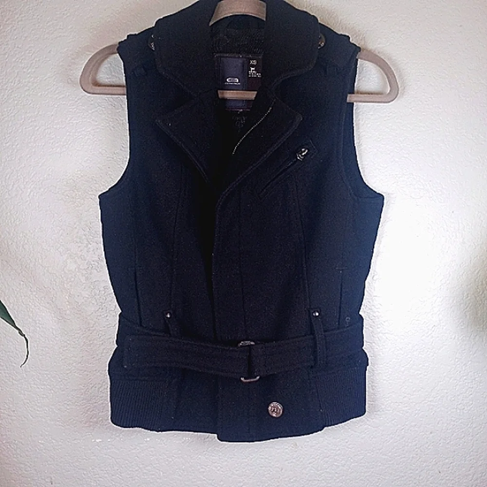 G Star Raw Denim Wool Blend Military Utility Belted Zip Up Vest